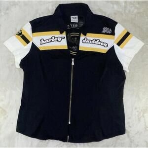 Harley Davidson Shirt Womens 2XL Black Zip Up Speedway Spirit Patches Biker Moto
